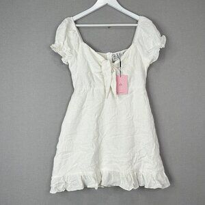 Hello Molly Womens Dress 8 White Only Desire Milkmaid Smocked Back Retro Costal